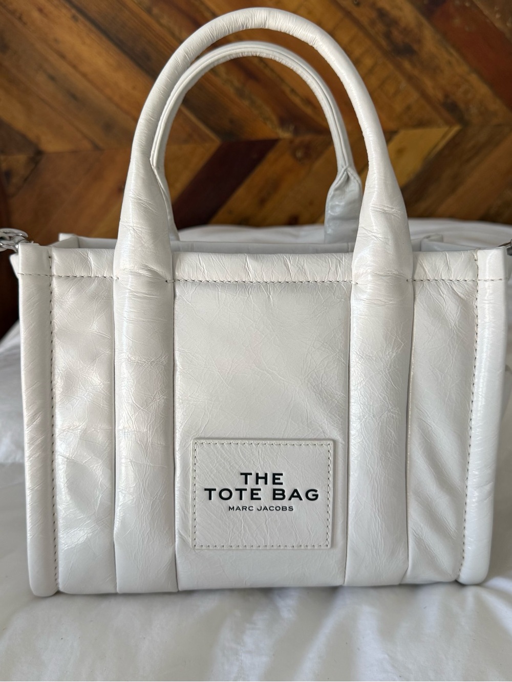 Marc Jacobs White Patent Leather The Tote Bag - Small, Crinkle leather, rare!